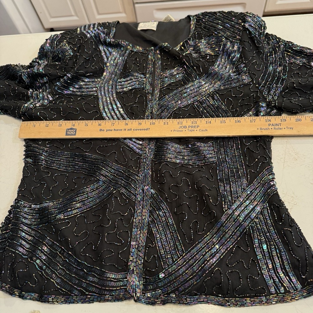Stenay Beaded Sequin Silk‎ Top Cardigan Sz L VTG 80s 90s Cocktail Jacket Formal - Picture 6 of 9